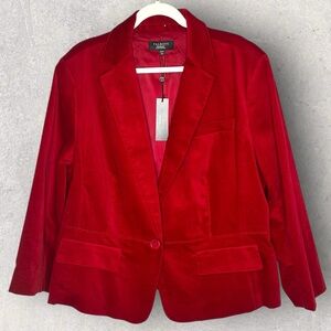 Talbots Red  Velvet Blazer Classic Tailored Suit Jacket Size 22WP One Button NWT